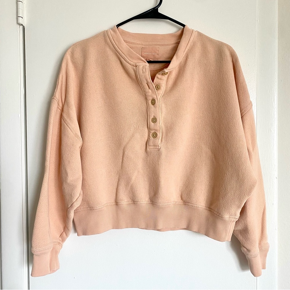American Eagle Cropped Henley Sweatshirt Size XS